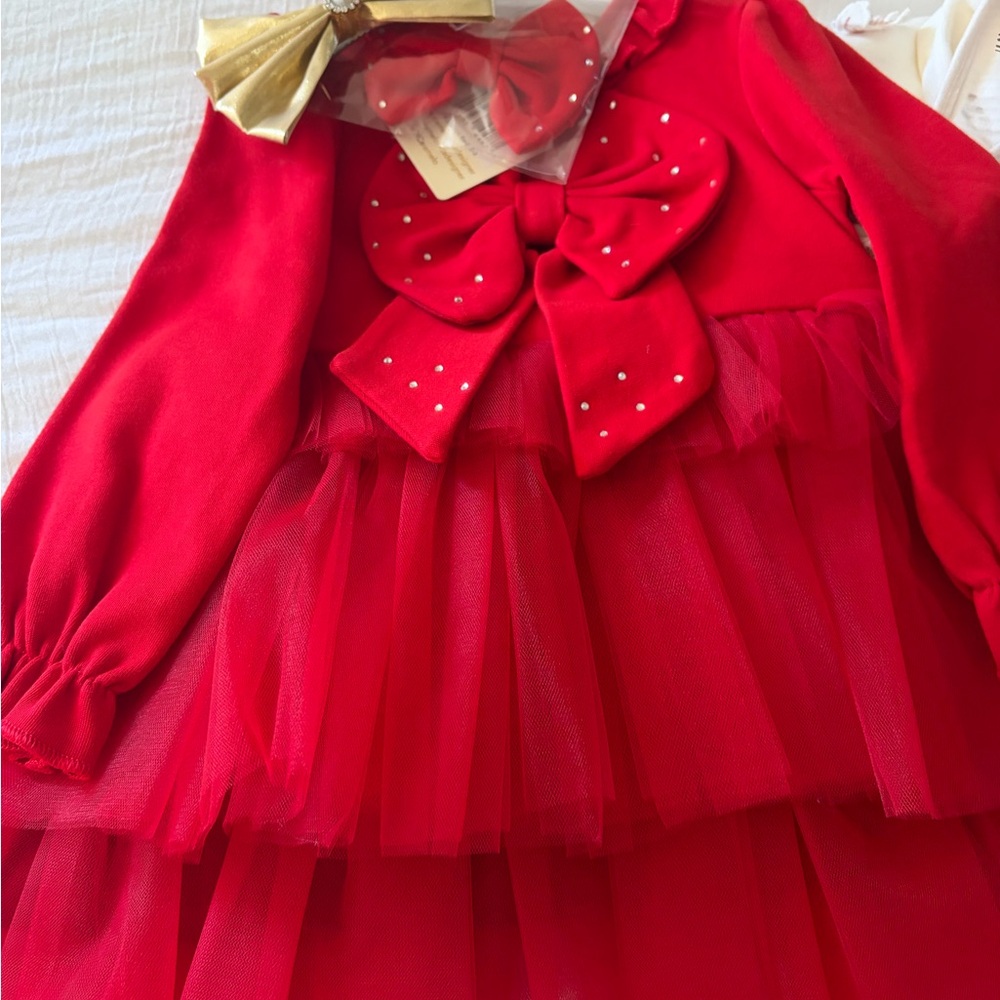 Caramelo Kids Designer Red Formal Kids Dress with Bow Children Salon NWT